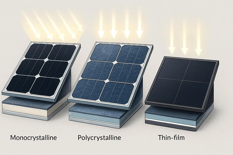 Jenis-jenis panel surya monocrystalline, polycrystalline, dan thin-film