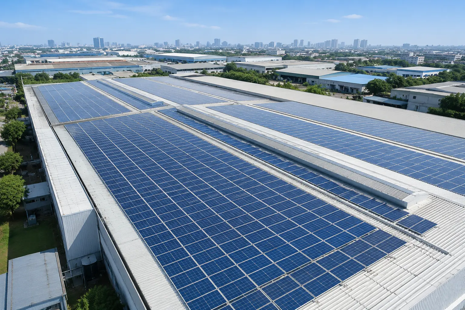Pemasangan panel surya pada atap kawasan industri