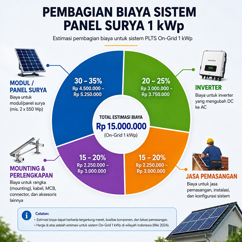 Rincian porsi biaya komponen panel tenaga surya 1000 watt