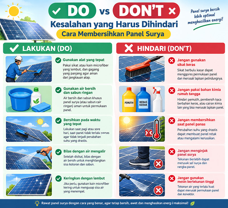 kesalahan saat membersihkan panel surya